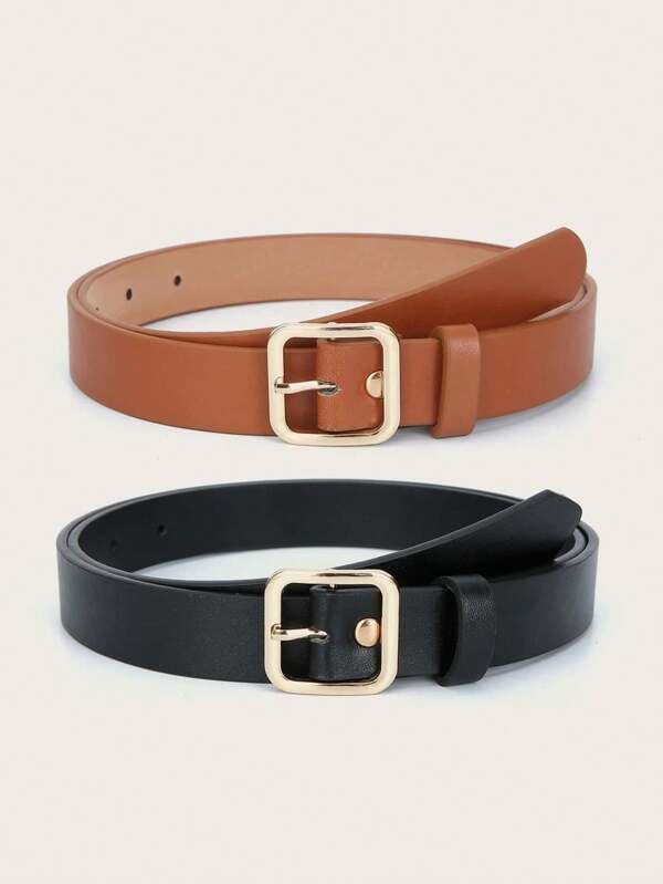 Kid's Plain Color Leather Belt, Kids Geo Buckle Belt,Cute Girls' Narrow Waist Strap,Dresses & Jumpsuits Decor,1-3pcs