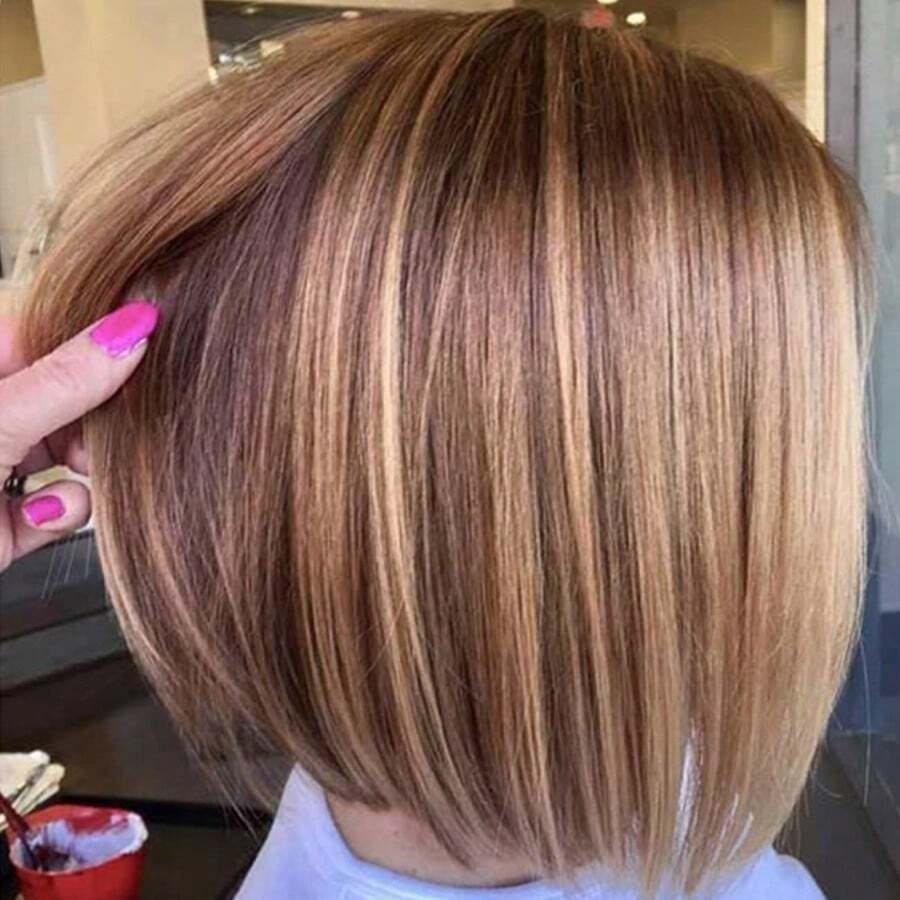 MSide Part Layered Bury Short Bob Wigs For White Women Ombre Bury Mix Blonde Bob Straight Hair Wig With Dark Roots Synthetic Natural Looking Daily Party Wig 12 Inch 6001 - Ombreburgundymixedblonde - Xem 1