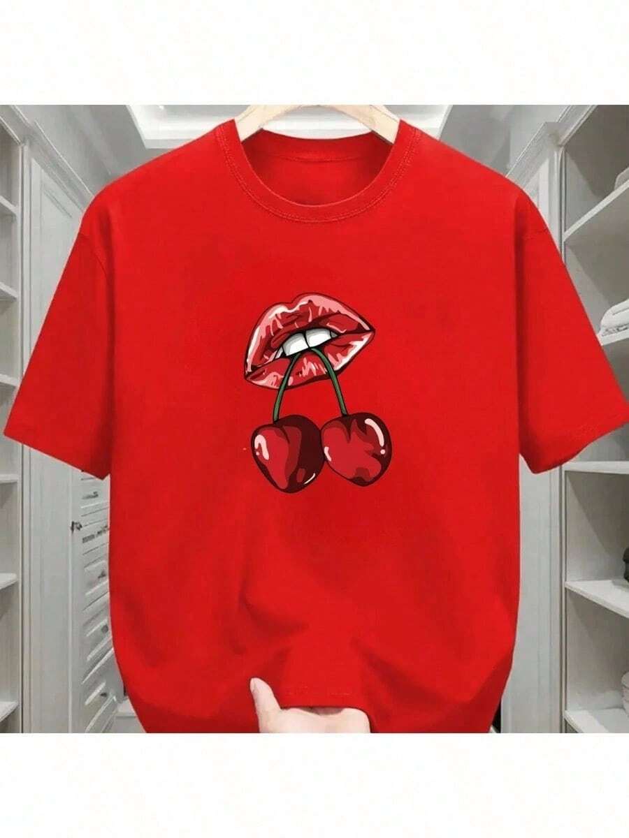 Camiseta Masculina Boquinha Boca Cereja Camisa Algodão Malha Premium 30.1 - Vermelho - Visão 1