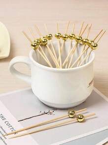 100pcs Bamboo Skewers, Appetizer Toothpicks, Decorative Cocktail Picks, 4.7" Fruit Kabob Skewers, Gold Party Supplies, Bamboo Sticks For Fruit, Beverages, Charcuterie Boards