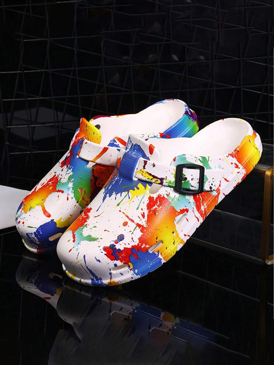 新款男士时尚凉鞋，百搭时尚一脚蹬夏季户外服装，防滑沙滩休闲拖鞋 - 白色 - 查看 1