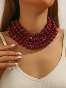 1件复古奢华多层ABS仿珍珠项链，适合女士晚宴、舞会或日常佩戴，亦可作为礼物。 - 2831多層珠項鍊黑色 - 查看 8