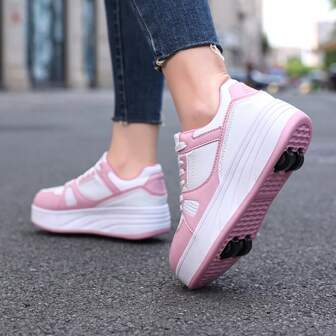 四轮溜冰鞋运动鞋，高帮透气轮滑鞋，适合青少年、学生、成人和情侣，时尚男女户外运动鞋