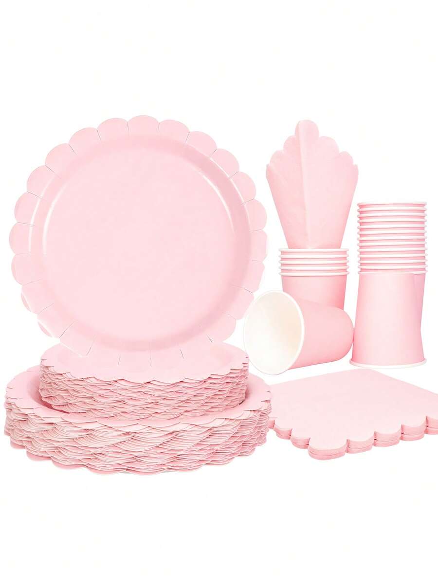 Bộ 10 chiếc đĩa giấy màu hồng, cốc và khăn ăn, đồ dùng tiệc màu hồng nhạt, bao gồm đĩa hình vỏ sò, cốc, khăn ăn, bộ đồ ăn cho tiệc mừng em bé, tiết lộ giới tính, tiệc cô dâu, tiệc cưới, tiệc sinh nhật, dã ngoại gia đình - Hồng - Xem 1