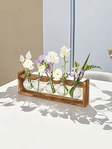 1pc Creative Wooden Frame Hydroponic Flower Vase, Terrarium For Greenery, Home/Office Desktop Decor - Retro color - View 4