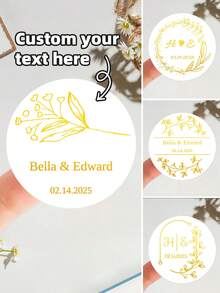 1~120pcs Custom Name/Date Stickers, Round Transparent Gold Foil, Wedding Stickers, Personalized Anniversary Labels, Customized Text Party Favour Labels, Gold Stamping,Ornamental, High-Quality, Colorful, Custom, Unique, Personalized, Ideal Gifts,Ideal Gifts For Friends Home, For Anniversaries, For Birthdays, - Multicolor - View 5