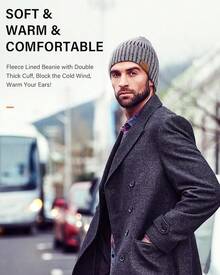 Gorros de lana para hombres, paquete de 3, gorros de invierno para hombres y mujeres, forrados de forro polarérmico cálido, gorro de moda grueso para chicos - Color-01 - Ver 5