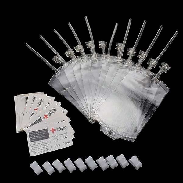 1 set di sacche di sangue finto e siringhe per bevande a tema Ognissanti, decorazioni vuote per feste a tema infermieristico, regali per lauree infermieristiche, buste per bevande con motivo vampiresco, forniture riutilizzabili per bere come vampiro