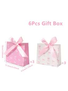 6件装蝴蝶结礼盒，节日派对糖果包装盒，粉色和白色蝴蝶结礼品包装盒，适用于生日、派对、婚礼、纪念品礼品盒