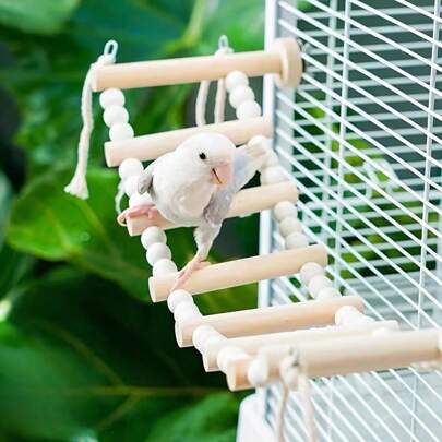 1PC/2PCS Solid Wood Beads Can Fix Parrot Climbing Ladder Swing Ladder Bird Boredom Toy Bird Cage Accessories Suitable For Birds In All Seasons