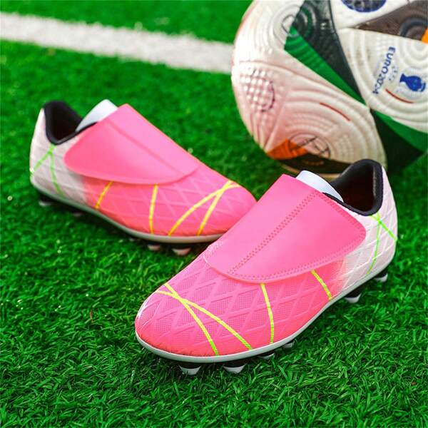 1 Pair Kids Low-Top Studded Soccer Shoes, Hook And Loop Closure, Beginner Training Football Cleats