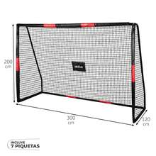 Aktive Portería de fútbol portátil de acero desmontable, medidas 300x120x200 cm, fácil de montar, ligera, con red de poliéster y 7 piquetas incluidas. Ideal para entrenamientos y partidos en jardín o parque ✅ Entrega 24/48h a España (península) - Negro - Ver 4