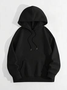 LOVE JOYY SOUNDS LIKE TO ME SOLGAN Sparkling Rhinestone Letter Print Solid Color Pullover Hoodie Loose Drop Shoulder With Pockets Hot Diamond Crafted Casual Hooded Sweatshirt Fashionable Clothing Daily Casual Wear Summer Promotion - Black - View 8