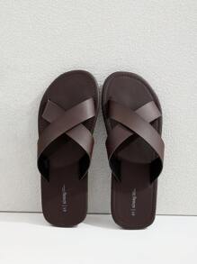 HISQIM Men's Comfortable And Fashionable Black Slippers Cross Slippers Cool Flat Casual Sandals, Shower Shoes