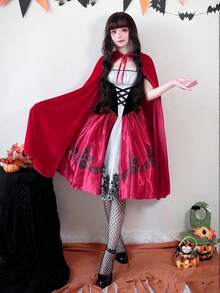 1件小红帽斗篷城堡女王披肩吸血鬼游戏派对角色扮演服装道具万圣节斗篷 - 紅色 - 查看 5