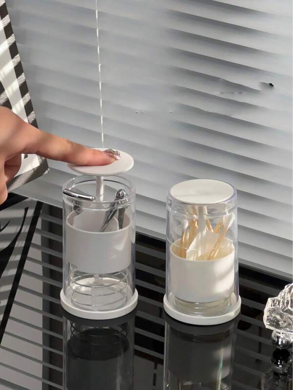 Automatic Pop-Up Cotton Swab/Toothpick Holder Box, Dustproof Lid, Storage Box For Facial Cream/Eye Cream Spoon, Multi-Function Q-Tip Container