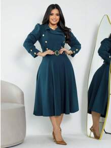 Vestido Elegante Sobretudo Angela Com Manga Longa Godê Moda Evangélica