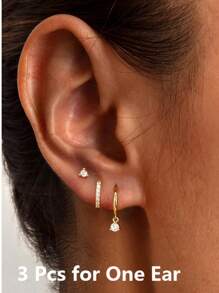 3pcs Fashionable Minimalist Cubic Zirconia Huggie Hoop Earrings Set, High Quality Brass Huggie Hoops, Elegant And Simplistic Women's Hoops, Suitable For Vacation, Daily Wear, Birthday Gifts And More