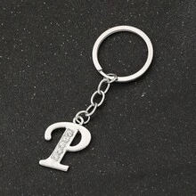 1pc Men's Creative 26 English Alphabet Rhinestone Keychain, Minimalist Car Key Chain, Holiday Party Gift - Silver - View 9