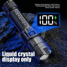 1PC Ultra-Bright LED Flashlight With Digital Display - USB Rechargeable, Extendable Torch For Outdoor Emergency Lighting