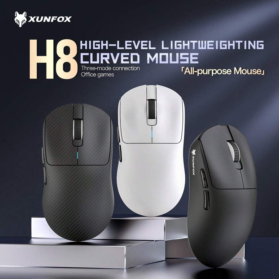 XUNFOX XUNFOX 3-Mode Bluetooth Gaming Mouse, Rechargeable 2.4G USB Wireless RGB Backlit Mouse Compatible With Ipad, Tablet, Laptop, Computer, PAW3311 Chip, 12000 DPI, 56G