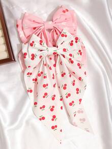 2 件水果樱桃花蝴蝶结丝带发夹发饰，休闲波西米亚复古风格可爱派对优雅涤纶，所有季节，爪夹，发夹，发夹，发夹，发夹，学校用品，蝴蝶结配饰