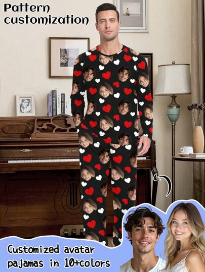 Personalized Customized Men's Pajama Set With Portrait, Children, Pet, Cartoon, Holiday Themed, Interesting Designs, Great Gift Idea, Fall Clothes,Colorful,Cute,Adorable,Contracted,Funny,Custom,Unique,Customized,Personalized,Ideal Gifts For Him,Ideal Gifts For Her,Boyfriend,Girlfriend,Family,Friends,Her,Colorful,Cute,Adorable,Contracted,Funny,Custom,Unique,Customized,Personalized,Ideal Gifts For Him,Ideal Gifts For Her,Boyfriend,Girlfriend,Family,Friends,Her, Winter