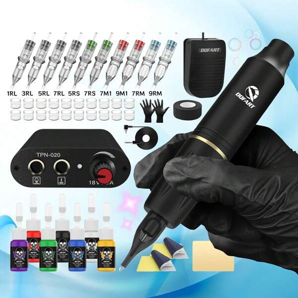 DQFART Tattoo Gun Kit, A Tattoo Kit Suitable For Beginners And Tattoo Artists. Contains Tattoo Machine, 7 Tattoo Inks, 10 Tattoo Needles And Other Tattoo Supplies.