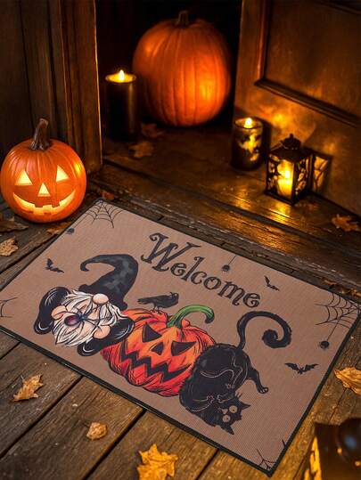 1 件万圣节门垫，黑猫南瓜蝙蝠图案装饰地毯，户外迎宾门垫，万圣节门垫地毯，万圣节快乐，万圣节装饰，万圣节派对用品，不给糖就捣蛋派对礼品，适用于厨房、浴室、客厅、家居装饰、节日装饰、秋季装饰