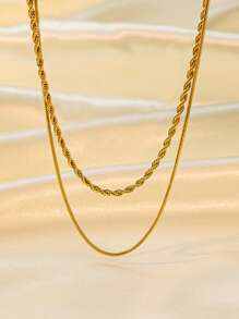 Nooxian 2pcs Stainless Steel Necklace Set For Women, Multi-Layered Twisted Circle Snake Chain Daily Wear Jewelry Accessory Gifts