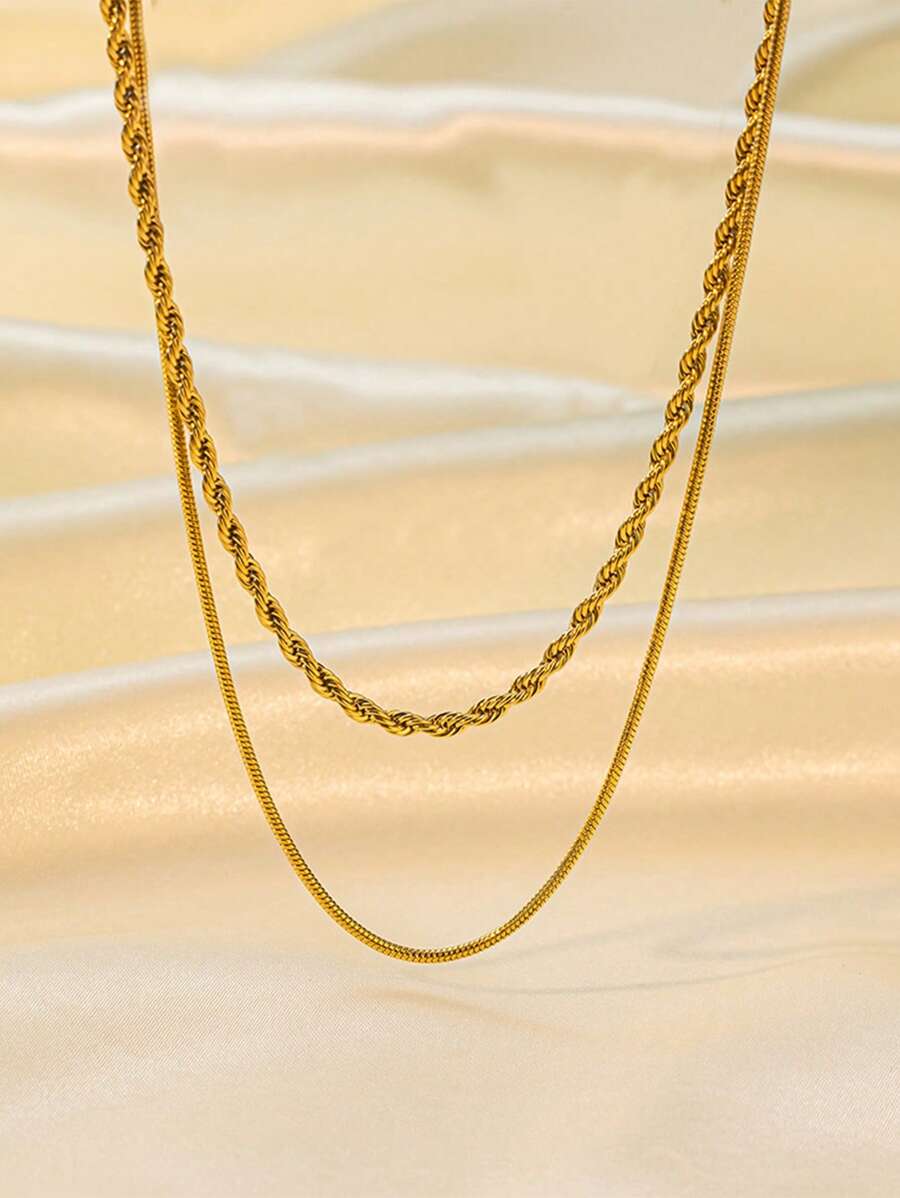 Nooxian 2pcs Stainless Steel Necklace Set For Women, Multi-Layered Twisted Circle Snake Chain Daily Wear Jewelry Accessory Gifts