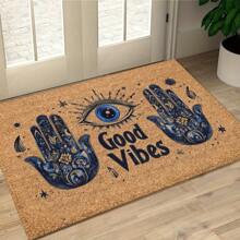 1pc 16"*24" 18"*30" Evil Eye Welcome Mat - Non-Slip, Hand Washable, Stain-Resistant, Rectangular Doormat With Rubber Backing, "GOOD VIBES" Design, Indoor/Outdoor Use, Ideal For Home Decor, Home Entrance Decor|Decorative Doormat|Rubber Backed Mat