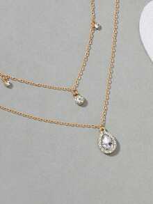 1件水晶水滴多层项链，时尚毛衣链，适合聚会、派对和日常佩戴 - 金色 - 查看 3