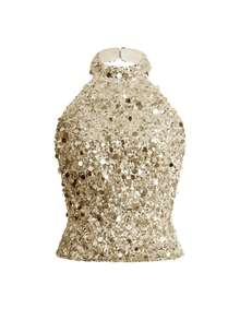 女士性感露肩亮片上衣，适合婚礼、晚宴、返校季、音乐节、母亲节派对、海滩度假等场合。 - 香檳色 - 查看 4