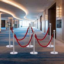 6-Piece Crowd Control Bracket Set, Safety Column And Barrier With 5-Foot Rope Lock, Stainless Steel Crowd Isolation Column - Silver - View 2