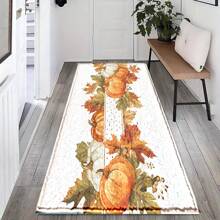 1pc Autumn Yellow Pumpkin & Maple Leaf Print Faux Wool TPR Base Entrance Mat, Bathroom Mat, Kitchen Mat, Laundry Room Mat, Holiday Atmosphere Decor, Home Decor, Party Decor, Wedding Decor, Dining Decor