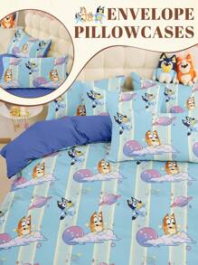 Bluey Set de funda nórdica de 2/3 piezas de Bluey, conjunto de ropa de cama, conjunto de funda de edredón amigable con la piel, conjunto de funda de edredón estilo de dibujos animados, conjunto de ropa de cama suave y cómoda para el dormitorio, con cierre de cremallera, ataduras en las esquinas, transpirable, ligero y suave como la seda, adecuado para todas las estaciones, para cama individual/queen/king, 1 pieza de funda nórdica y 2/1 pieza de funda de almohada, regalo perfecto para vacaciones