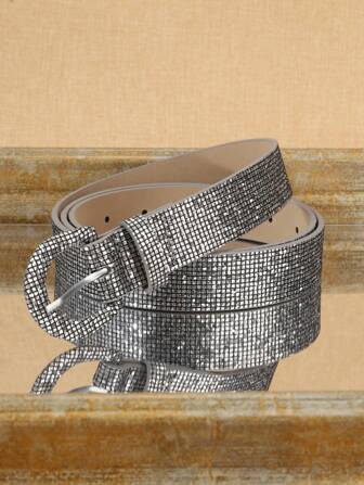 1 st midjebälte med glitterspänne i PU för kvinnor, trendigt bohemiskt tillbehör för höst, halloween