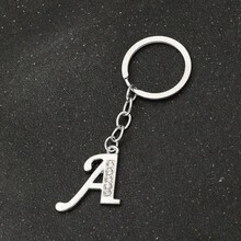 1pc Men's Creative 26 English Alphabet Rhinestone Keychain, Minimalist Car Key Chain, Holiday Party Gift - Silver - View 29