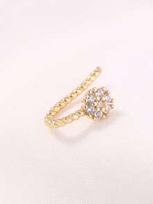 1pc Spiral Twist Bar Round Zirconia Nose Ring, Finely Inlaid Zirconia Fake Nose Ring Piercing Jewelry Accessory For Women - Yellow Gold - View 3
