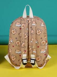 1 pieza Mochila Bonita de Capibara - Estampado de Animal de Dibujos Animados, Estilo Informal, Mochila de Vuelta al Colegio, con Cierre de Cremallera y Correa para el Hombro Ajustable, Adecuada para la Escuela y los Viajes