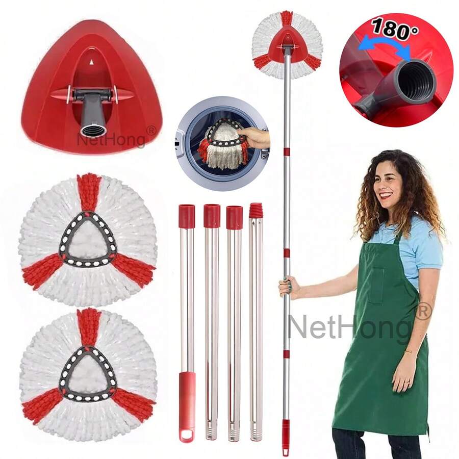 NetHong Spin Mop Head Replacement, Base, Handle For ViIeda Turbo Microfibre Mop Refills+ - 紅色 - 查看 1