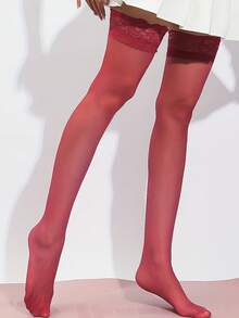 1 Pair Of Ultra-Thin Women's Anti-Slip Knee-High Thigh-High Lace Long Stockings, Cozy Socks - Multicolor - View 22