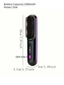 无线直发梳，便携式负离子热梳，适合质地柔软的直发或微卷发，防烫设计，连续使用时间为 30 分钟，35W USB 可充电直发梳，具有 3 种温度设置，30 秒快速加热，2000mAh 大容量电池，节日的完美礼物 - 黑色 - 查看 12