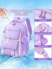 School Backpack For Girls - 3PCS Cute Girls Backpack With Lunch Box & Pen Case For Teens Women College, Middle & High School Bookbag Daypack, Back To School Essentials - Màu xanh lam - Xem 6