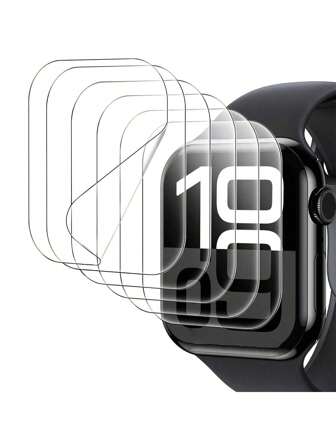 Set de 6 películas protectoras de hidrogel compatibles con de 49mm, 45mm, 41mm, 40mm, 44mm, 46mm y 42mm. Esta película suave no es de vidrio, compatible con los accesorios de Series 10, 9, 8, 7, 6, 5, 4 y SE. Elementos esenciales de protección de pantalla, aplicables a protectores de pantalla de reloj diarios, de oficina y del hogar. Cubierta de reloj a prueba de agua, a prueba de golpes, antiarañazos y antihuellas dactilares de cobertura completa.