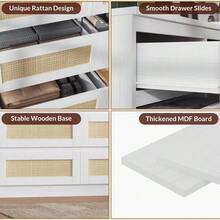 Rattan 6 Drawer Dresser For Closet, Double Wooden Storage Organizer For Closet, TV Stands, Natural Dresser For Bedroom , Living Room, Entryway, Hallway, Cloakroom - 白色 - 查看 3