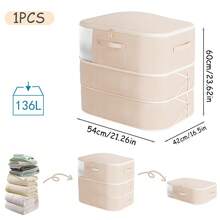 1pc Transparent Window Vacuum Storage Bag, Space-Saving Self-Compression Oatmeal Bag For Storing Cozy Blankets, Bedding, Pillows, Clothes - Multicolor - View 25