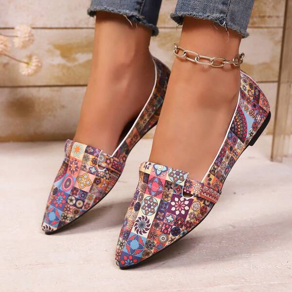 Zapatos de mujer, tejido de lino, zapatos casuales, tela de seda, estampado de cocodrilo, zapatos de punta, transpirables y ligeros