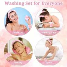 Conjunto de 5 faixas de cabeça para lavar o rosto, esponja para maquiagem, cuidados com a pele, faixa de cabeça de tecido felpudo, bolha macia, faixa de cabelo para mulheres e meninas, acolchoada e antiderrapante, acessório para cabelo grosso, volta às aulas